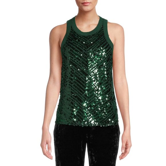 2/$30 NO BOUNDARIES Sequin Tank Top  Hunter Lodge  Green Large #A0217 TRB2 - Picture 3 of 11